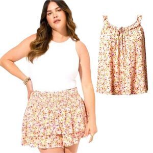 TORRID Washable floral crinkle gauze ruffle tie tank & matching floral Shorts